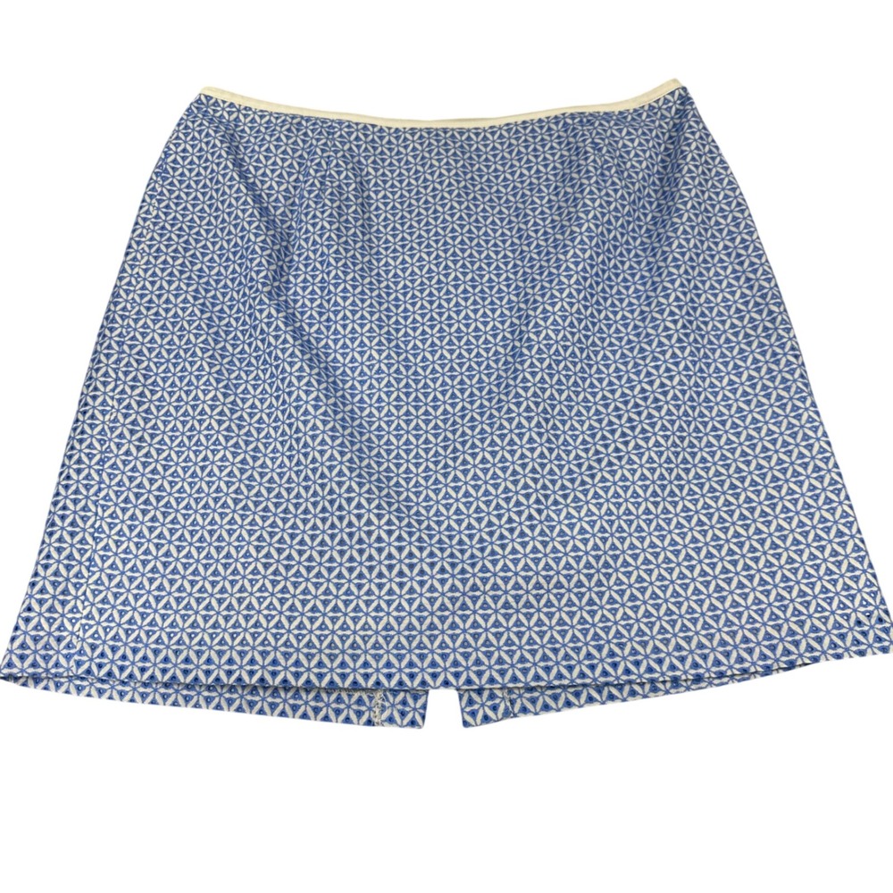 Talbots Woman Petites 18WP Blue White Geometric Cotton Eyelet Skirt Lined Knee